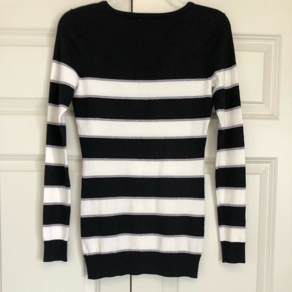 Women's Striped Black, White, & Silver Guess Sweater, Size Small Petite - Picture 5 of 16
